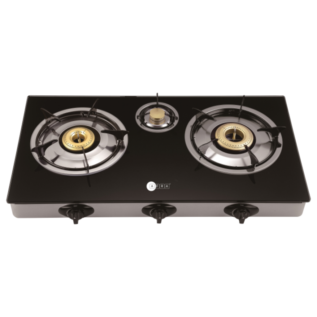 AFRA 3-Burner Gas Stove, Tempered Glass Top, Heat & Shock Resistant – AF-0003GSBK