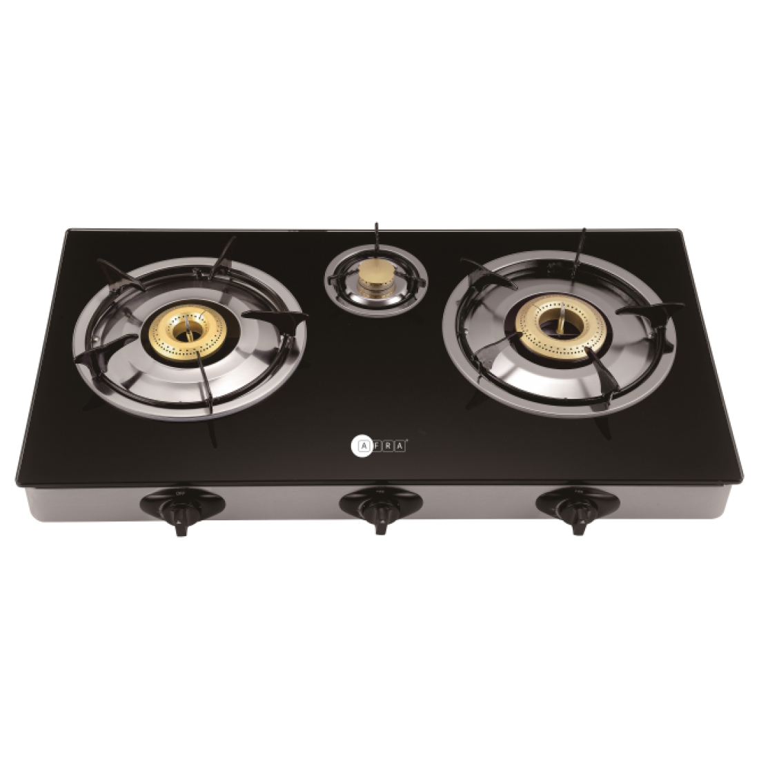AFRA Three Burner Gas Stove, Compact Design, Tempered Glass, Easy-To-Clean, Heat Resistant, Shock Resistant, G-MARK, ESMA, ROHS, and CB Certified, AF-0003GSBK 2 years warranty