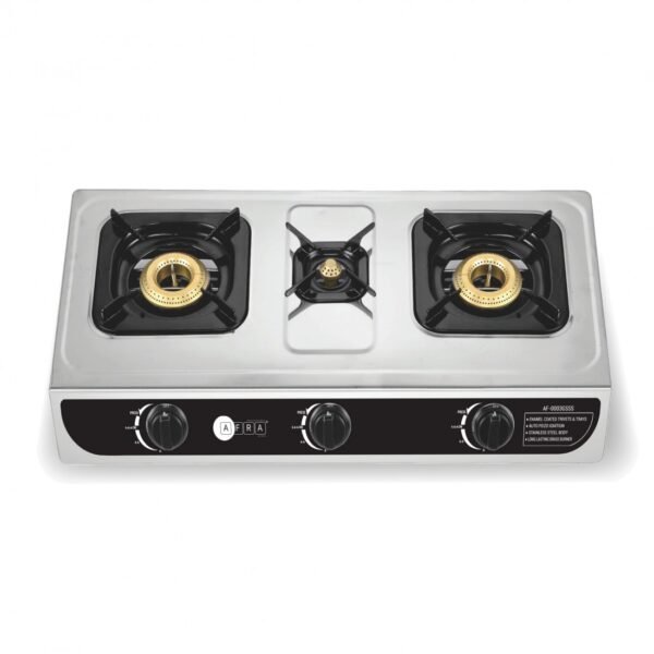 AFRA Three Burner Gas Stove, Auto Ignition, Full safety, Stainless Steel, Double Injection, G-MARK, ESMA, ROHS, and CB Certified, AF-0003GSSS, 2 years warranty - Image 3