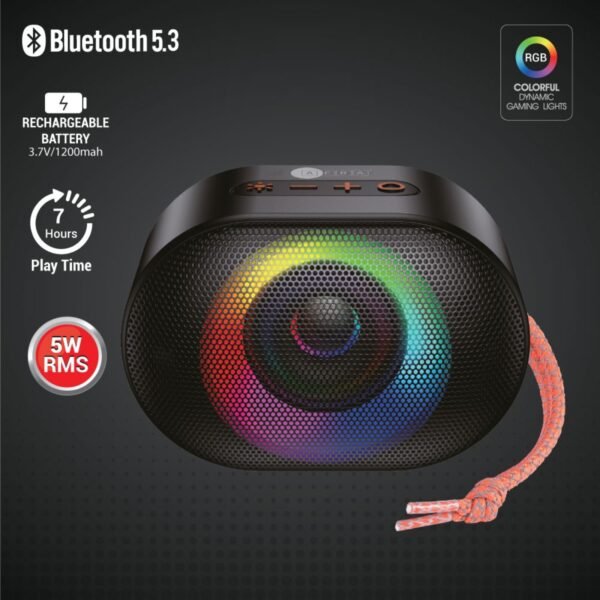 AFRA Bluetooth Speaker | 5W Ultra Bass | RGB Lights | 7H Playtime | Portable Black | AF-0005BSBK - Image 4