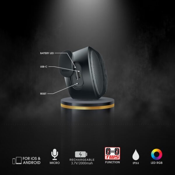 AFRA Bluetooth Speaker | 10W Ultra Bass | LED RGB Lighting | IPX4 Water Resistant | AF-0010BSBK - Image 4
