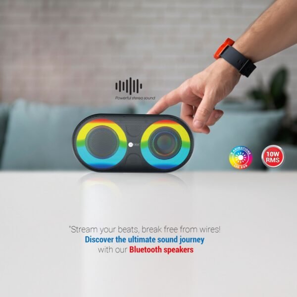 AFRA Bluetooth Speaker | 10W Ultra Bass | LED RGB Lighting | IPX4 Water Resistant | AF-0010BSBK - Image 2