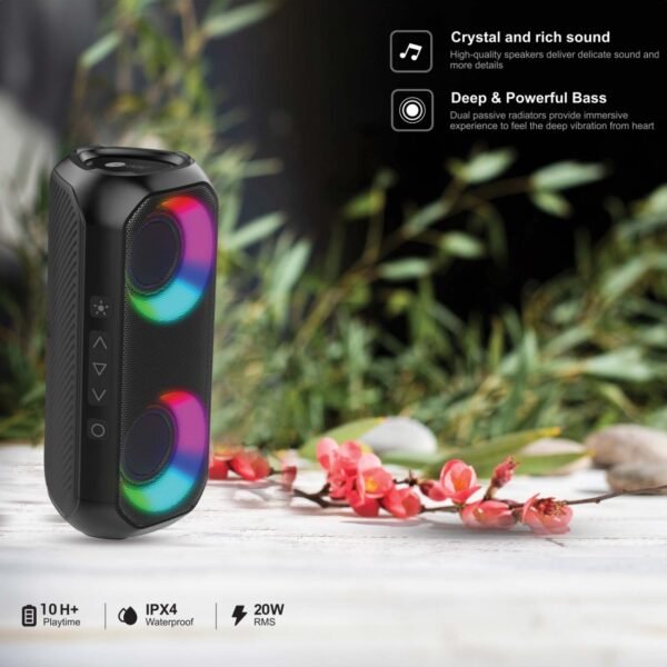 AFRA Bluetooth Speaker, 24 Watts, Black, Plastic Body, Ultra Bass, RGB Light, IPX4 Waterproof, 3.7V/2000mAh Rechargeable Battery, AF-0024BSBK, 2 Years Warranty - Image 4