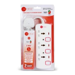 AFRA Japan Universal Extension Cord, 3 Way 3M, 3 Universal Sockets, 3 Meter Cable, Easy Set-Up & Storage, Shock proof, 250V, ESMA, ROHS, and CB Certified with 2 Years Warranty