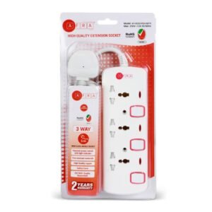 AFRA Extension Cord 5m, 3Way, 3 Universal Sockets, 5 Meter Cable, Easy Set-Up & Storage, Shockproof, 250V with 2 years warranty