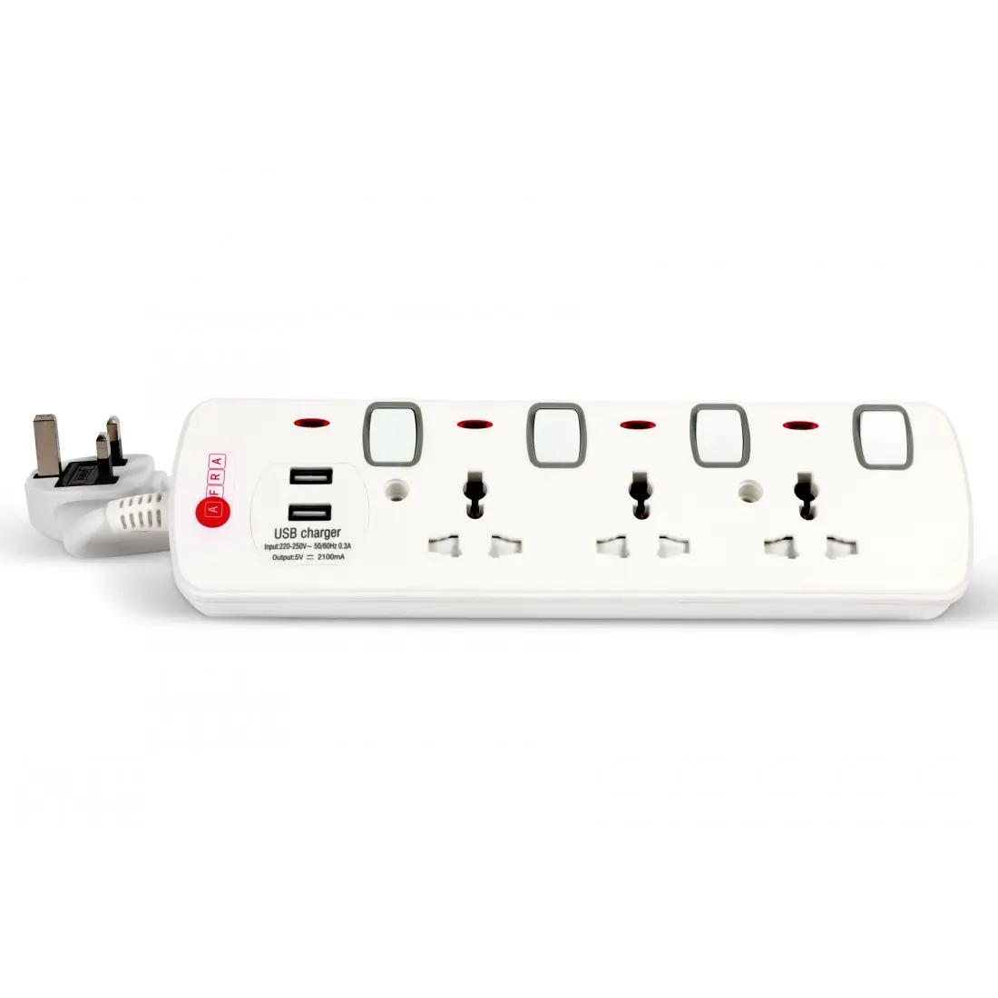 AFRA Extension Cord AF-004EXGY-USB – 3M, 2 USB Ports, Shock Proof, 250V, Plastic Housing, 2-Year Warranty - Image 2