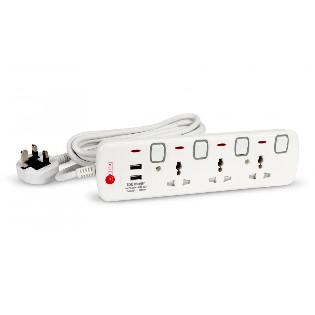 AFRA Extension Cord AF-004EXGY-USB – 3M, 2 USB Ports, Shock Proof, 250V, Plastic Housing, 2-Year Warranty - Image 3