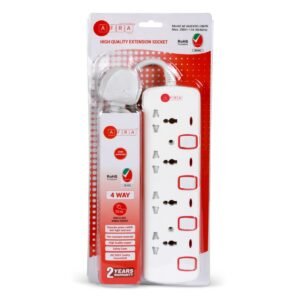AFRA Extension Cord 10m, 4 Way, 4 Universal Sockets, 10 Meter Cable, Easy Set-Up & Storage, Shockproof, 250V, AF-004EXRD-10MT, with 2 years warranty