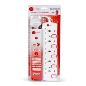 AFRA Extension Cord 5m, 5Way, 5 Universal Sockets, 5 Meter Cable, Easy Set-Up & Storage, Shockproof, 250V, AF-005EXRD-5MT, with 2 Years warranty