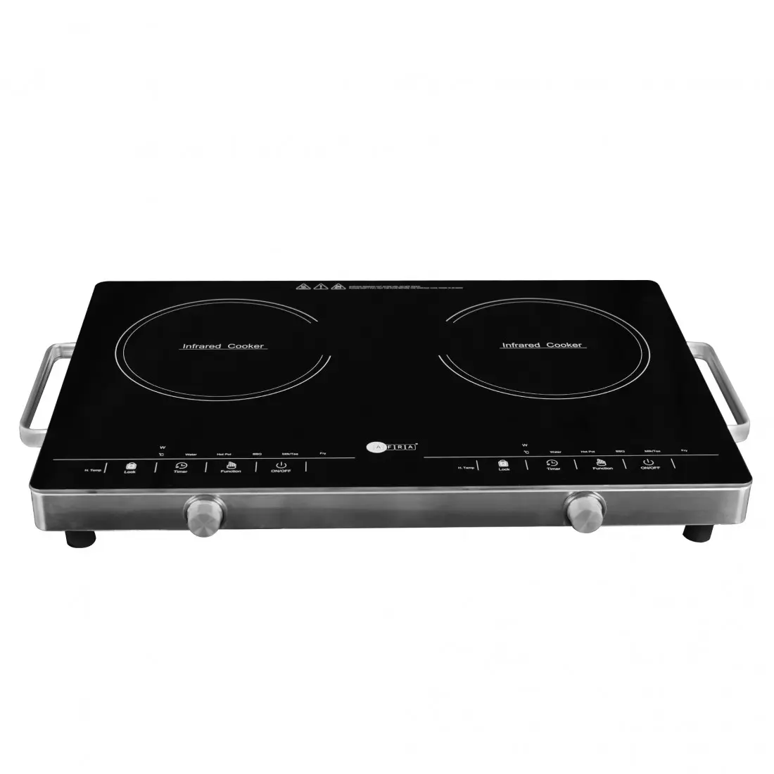 afra-infrared-cooktop-double-3000w-led-display-child-lock-crystal-plate-stainless-steel-body-4-digital-led-display-g-mark-esma-rohs-and-cb-certified-af-3000icbk-2-years-warranty