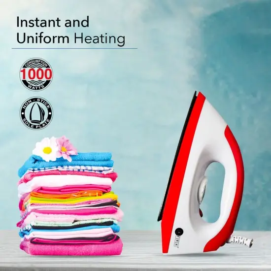AFRA 1000W Dry Iron – Non-Stick Soleplate, Adjustable Temperature Control, White/Red - Image 3
