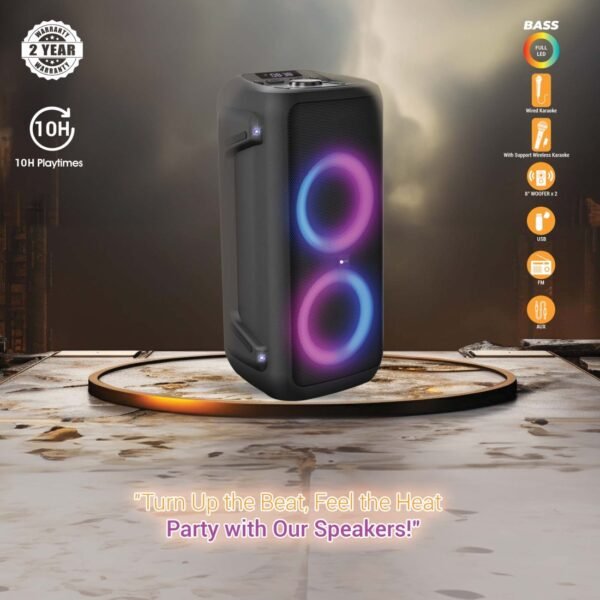 AFRA Party Speaker, 100 Watts, 12.76kg, Black, 4500Ma Battery, Side Handle and Wheels, With Remote Control, AF-100PSBK, 2 Years Warranty - Image 4