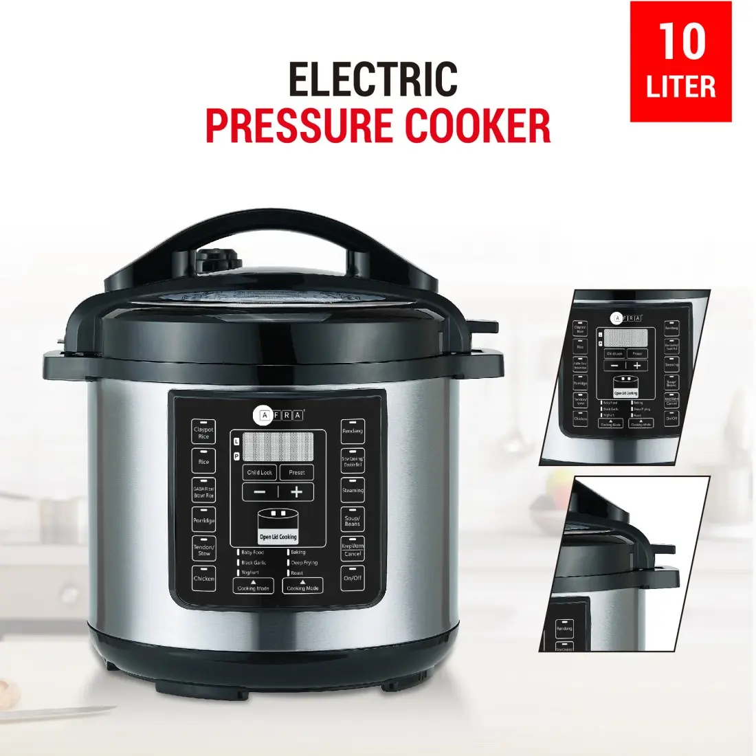 AFRA 12-in-1 Electric Pressure Cooker, 10L, 1300W, Stainless Steel, Silver – AF-1035PCSS - Image 7