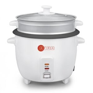 Afra Rice Cooker, 1.5 Litre, Non-stick Inner Pot, Glass Lid, Aluminum Heating Plate, Keep-warm Function, With Measuring Cup & Spoon, G-mark, ESMA, ROHS, And CB Certified, AF-1550RCWT, 2 Years Warranty
