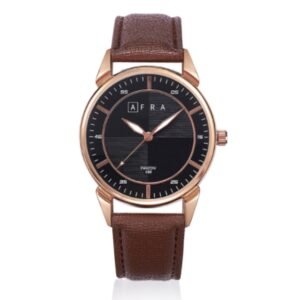 AFRA Conrad Gentleman?s Watch, Design, Rose Gold Metal Alloy Case, Leather Strap, Water Resistant 30m