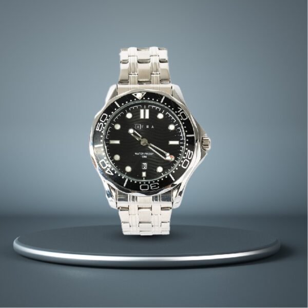 AFRA Navigator Gents Watch Silver Case Black Dial Silver Bracelet, Model: Af11703, 1-Year Warranty - Image 5