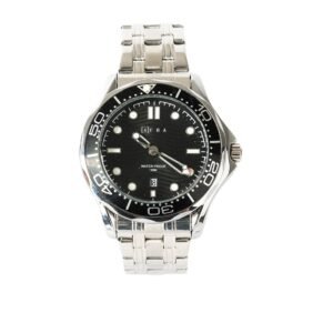 AFRA Navigator Gents Watch Silver Case Black Dial Silver Bracelet, Model: Af11703, 1-Year Warranty