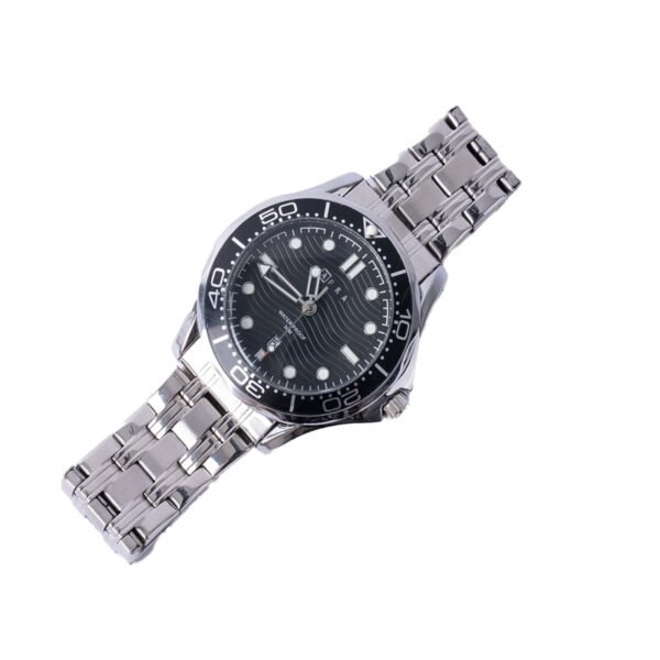 AFRA Navigator Gents Watch Silver Case Black Dial Silver Bracelet, Model: Af11703, 1-Year Warranty - Image 2