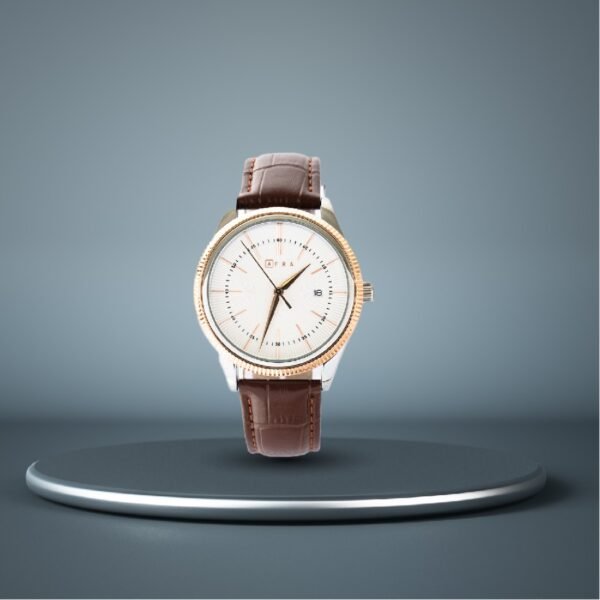 AFRA ELEMENTAL GENTS WATCH ROSE GOLD CASE WHITE DIAL BROWN LEATHER - Image 7