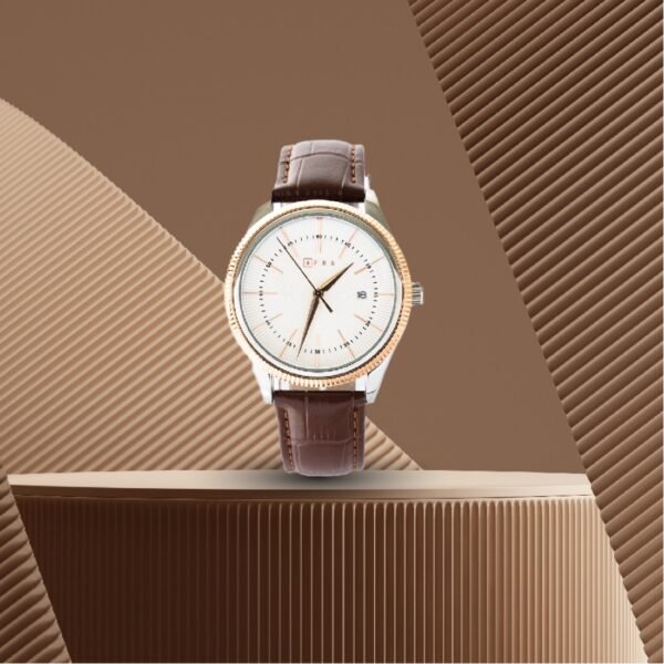 AFRA ELEMENTAL GENTS WATCH ROSE GOLD CASE WHITE DIAL BROWN LEATHER - Image 6