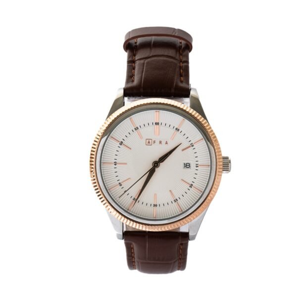 AFRA ELEMENTAL GENTS WATCH ROSE GOLD CASE WHITE DIAL BROWN LEATHER - Image 5