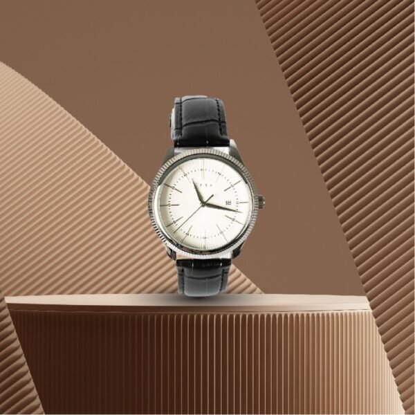 AFRA ELEMENTAL GENTS WATCH SILVER CASE WHITE DIAL BLACK LEATHER - Image 5
