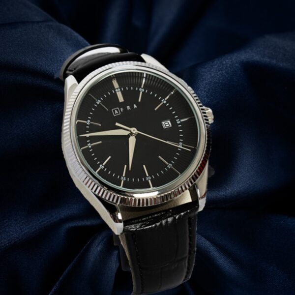AFRA ELEMENTAL GENTS WATCH SILVER CASE BLACK DIAL BLACK LEATHER - Image 5