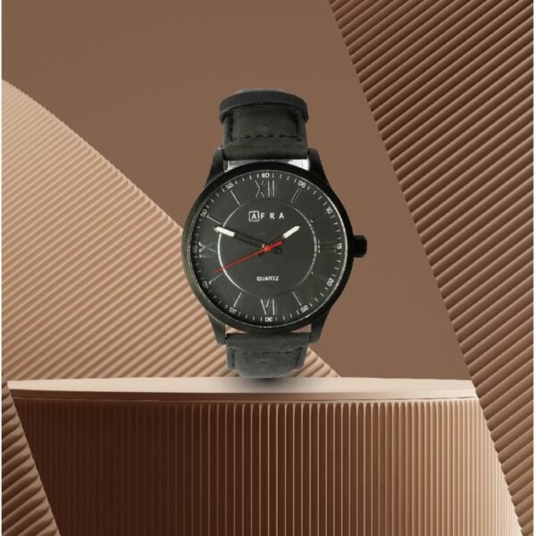 AFRA RETRONIC GENTS WATCH BLACK CASE BLACK DIAL BLACK LEATHER - Image 2