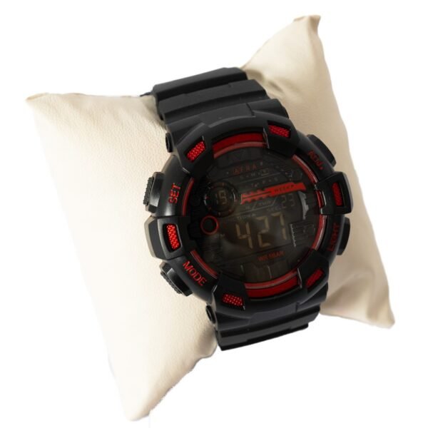 AFRA HIGHLANDER GENTS WATCH BLACK/RED CASE BLACK DIAL BLACK PU STRAP - Image 4