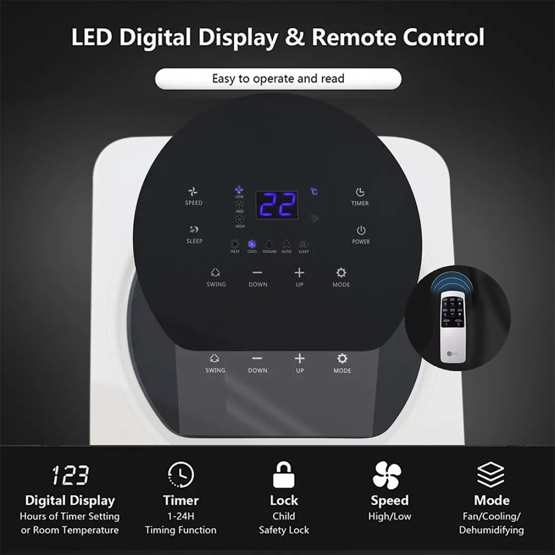 AFRA Portable Air Conditioner | 12000 BTU | Remote Control | Timer | Digital Display | AF-120PACWH - Image 2