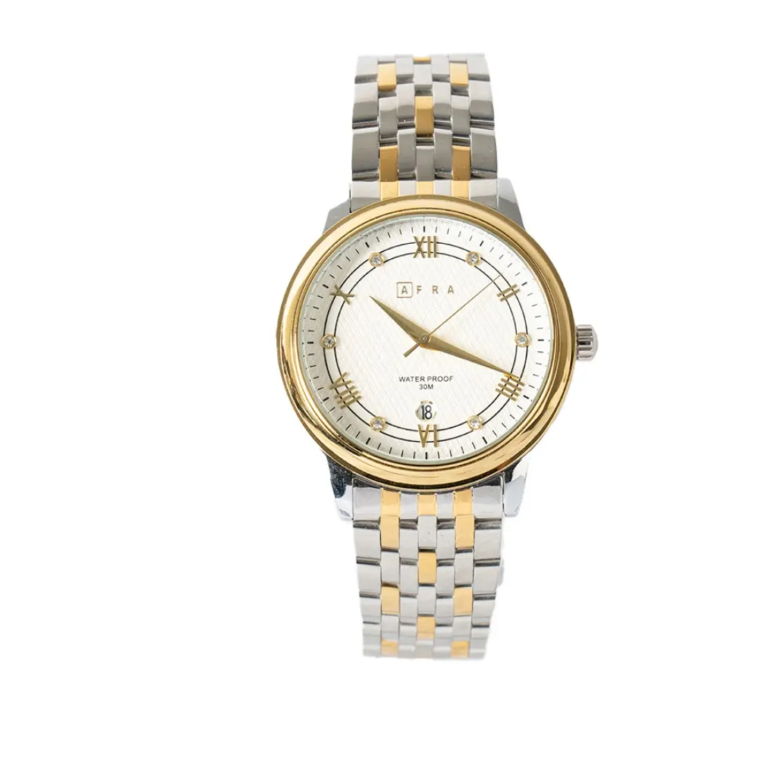 AFRA Radiant Gents Watch | Silver/Gold Case | White Dial | Two-Tone Bracelet | AF12201