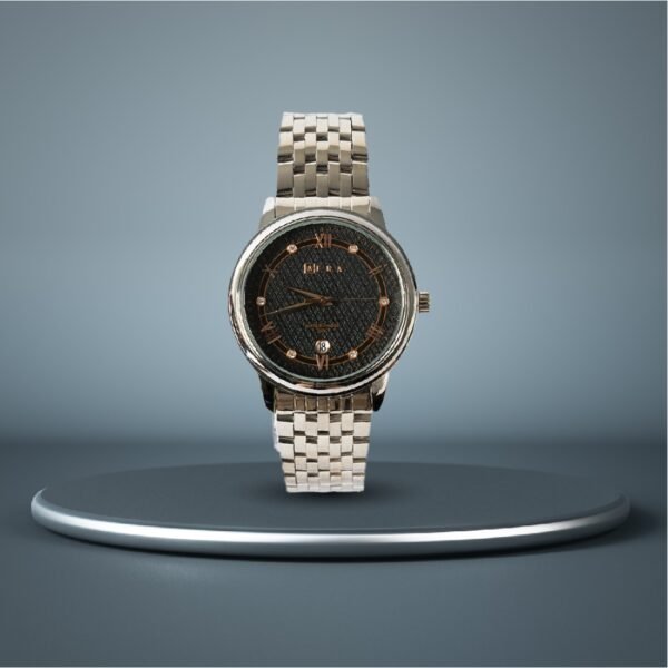 AFRA RADIANT GENTS WATCH SILVER CASE BLACK DIAL SILVER BRACELET - Image 5