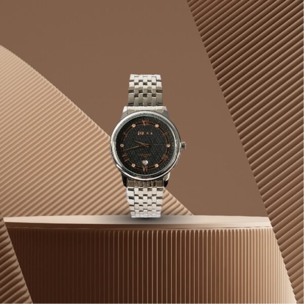 AFRA RADIANT GENTS WATCH SILVER CASE BLACK DIAL SILVER BRACELET - Image 4