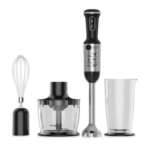 AFRA Hand Blender Set, 1200W (Powerful), 4 in 1, Stainless Steel, 2 Speed, Black & Silver, Chopper, Whisk, Mixing Cup, GMARK, ESMA, RoHS, And CB, AF-1240BLSSET, With 2 Years Warranty