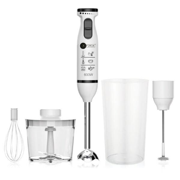 AFRA Hand Blender 5 in 1, Multiple Speed Settings, Stainless Steel, Japanese Technology, 600W, Chopper, Mixing Cup, Whisk, G-Mark, ESMA, RoHS, CB, AF-14600BLCR, 2 years warranty - Image 2
