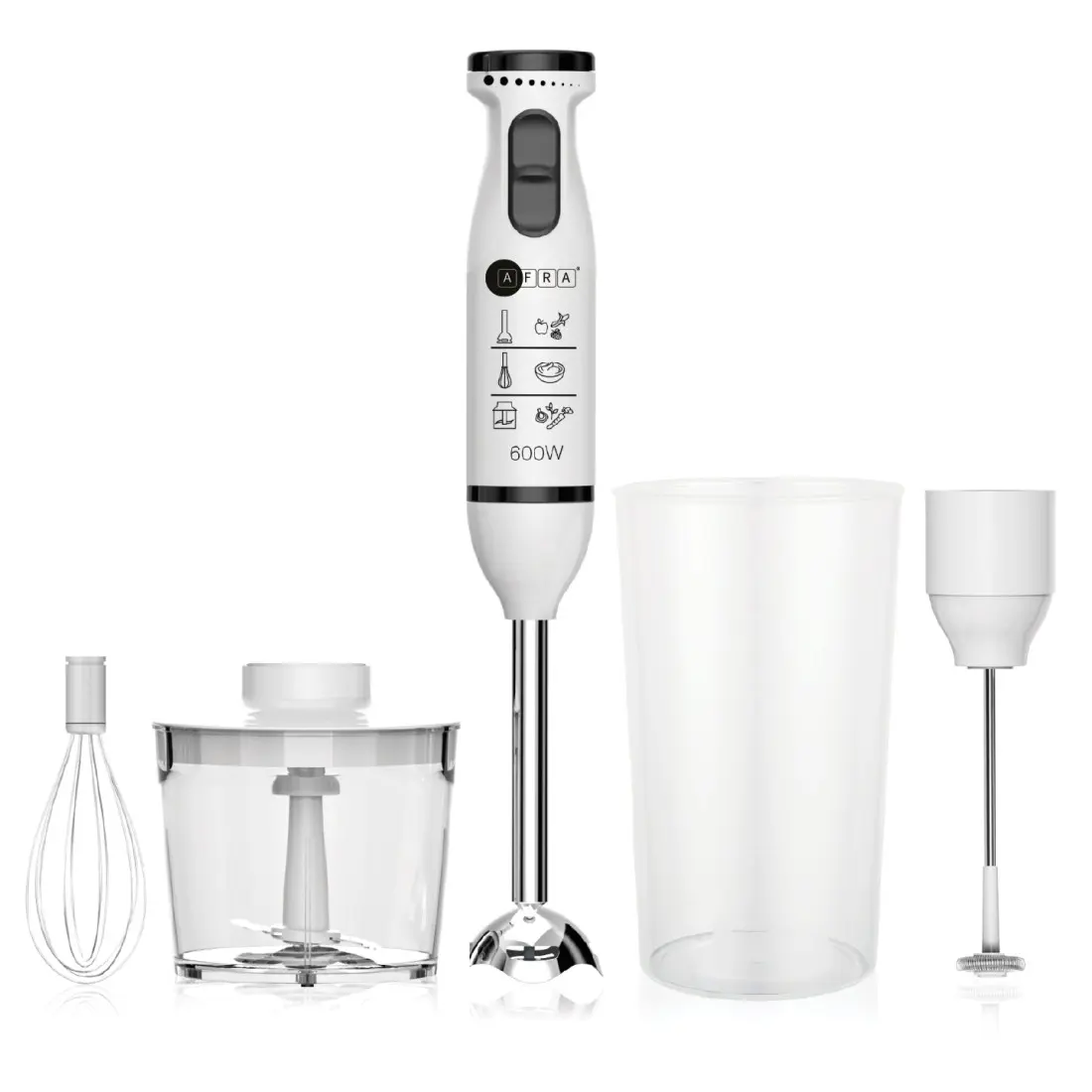 AFRA 5-in-1 Hand Blender 600W – Japanese Technology, Chopper, Whisk, Cup – AF-14600BLCR - Image 2