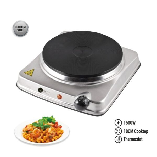AFRA Single Electric Hotplate, 1500W, Thermostatic Control, Stainless Steel, Overheat Protection, G-MARK, ESMA, ROHS, and CB Certified, AF-1500HPSS, 2 years Warranty - Image 2