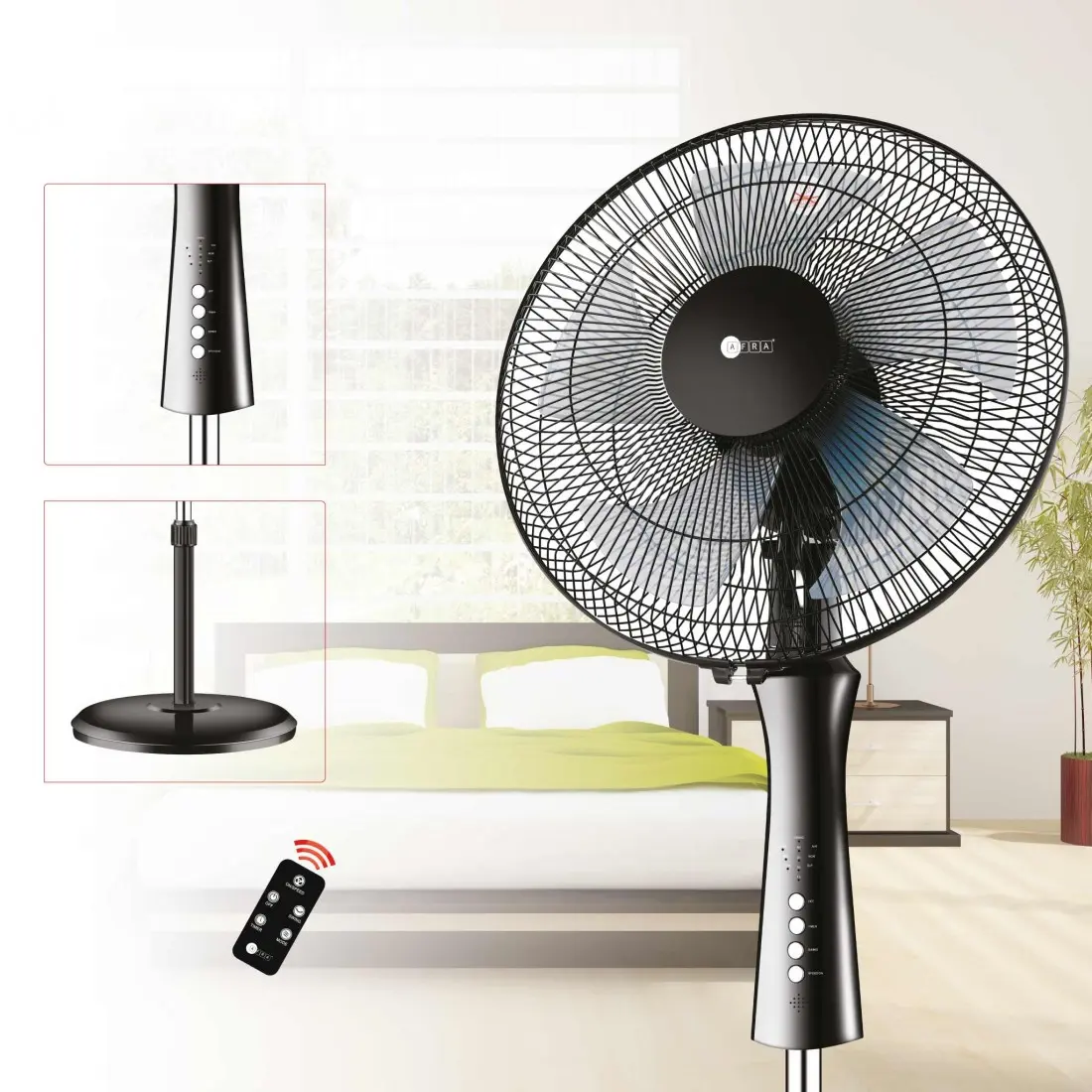 AFRA Electric Stand Fan 60W, Remote Control, Adjustable Height, 5 Blades – AF-1660BKR, 2-Year Warranty - Image 2