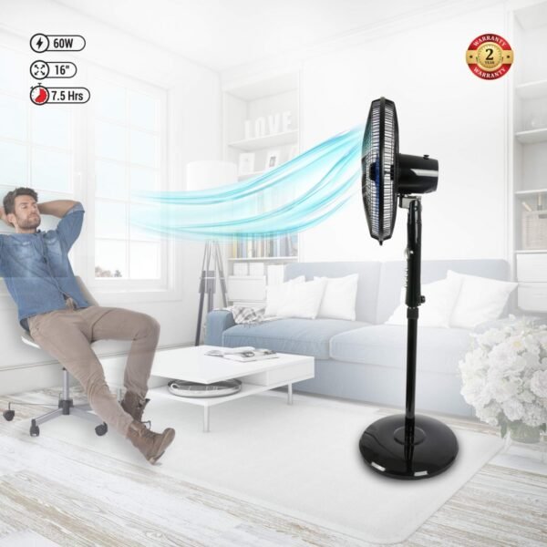 AFRA Electric Stand Fan 60W, Adjustable Height, 5 Blades, Black – AF-1660BK, 2 Years Warranty - Image 4