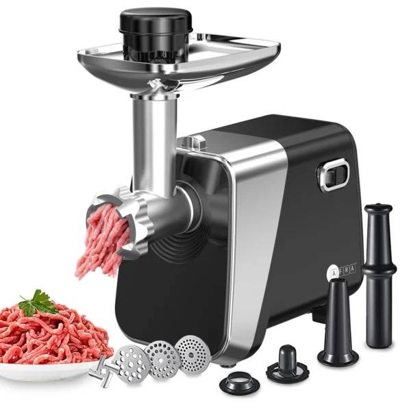 AFRA 1800W Meat Grinder – 2kg Capacity, Stainless Steel Blade, Kibbeh & Sausage Kit – AF-1800MGBK