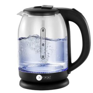 AFRA Electric Glass Kettle, 1500W, 1.8L, Strong Glass Body, 360? cordless electric jug, Overheat protection with Automatic cut-off, LED Indicator, CB Certified, AF-1820KTGL, with 2 years warranty,