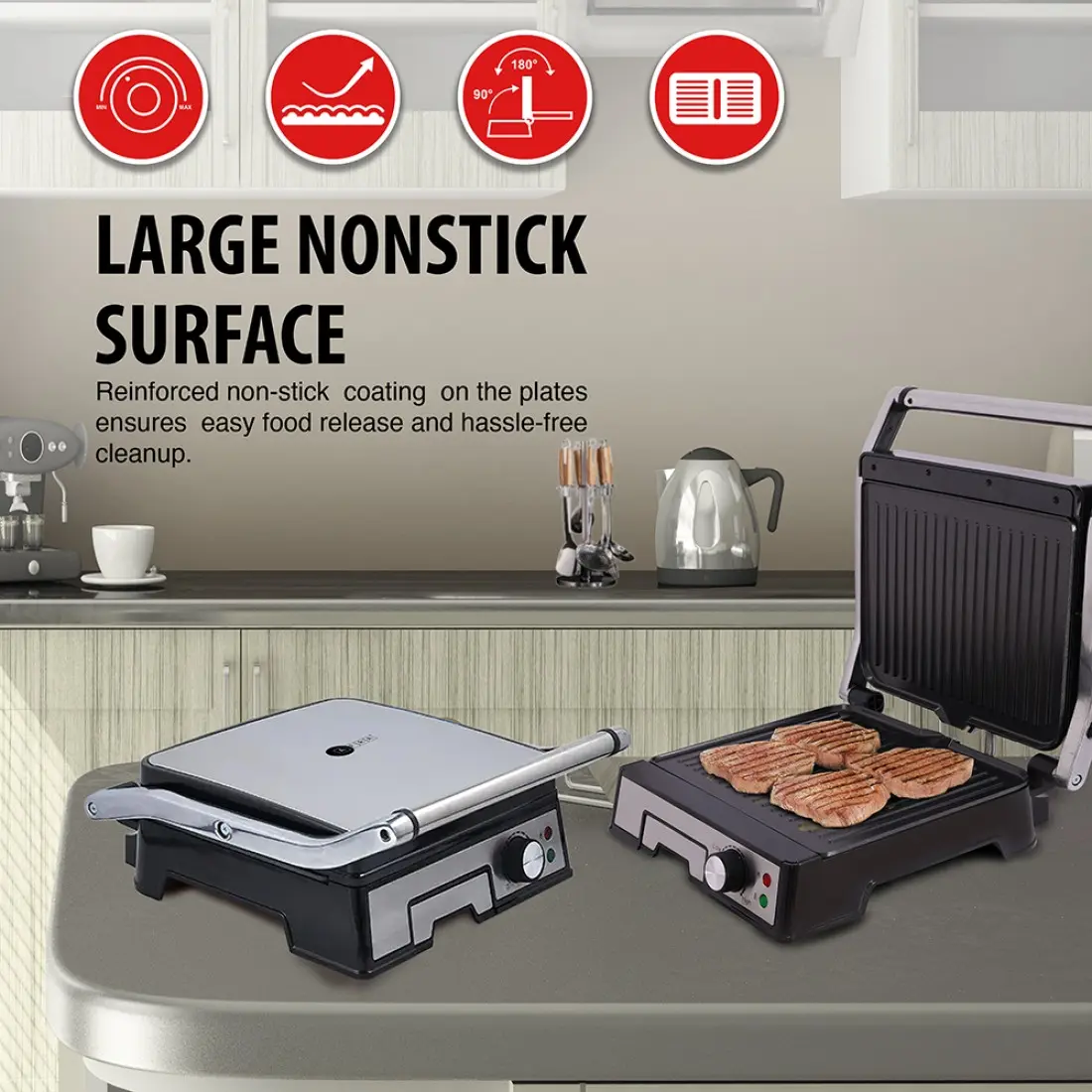 AFRA 2000W 4-Slice Health Grill – Adjustable Temperature, Non-Stick Plates – AF-1840CGSS - Image 3