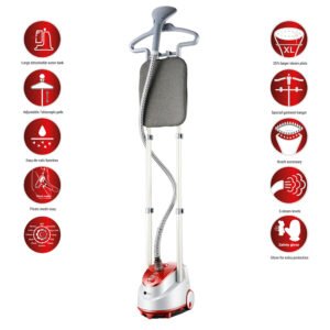 AFRA Garment Steamer with Iron Board, 1.6L, 1950w 30s Heating time, 50mins Working time, 32g/Mins Air output, Adjustable Telescopic Pole, 47 to 117cm stand height, AF-1950GSRD, 2 Year Warranty.