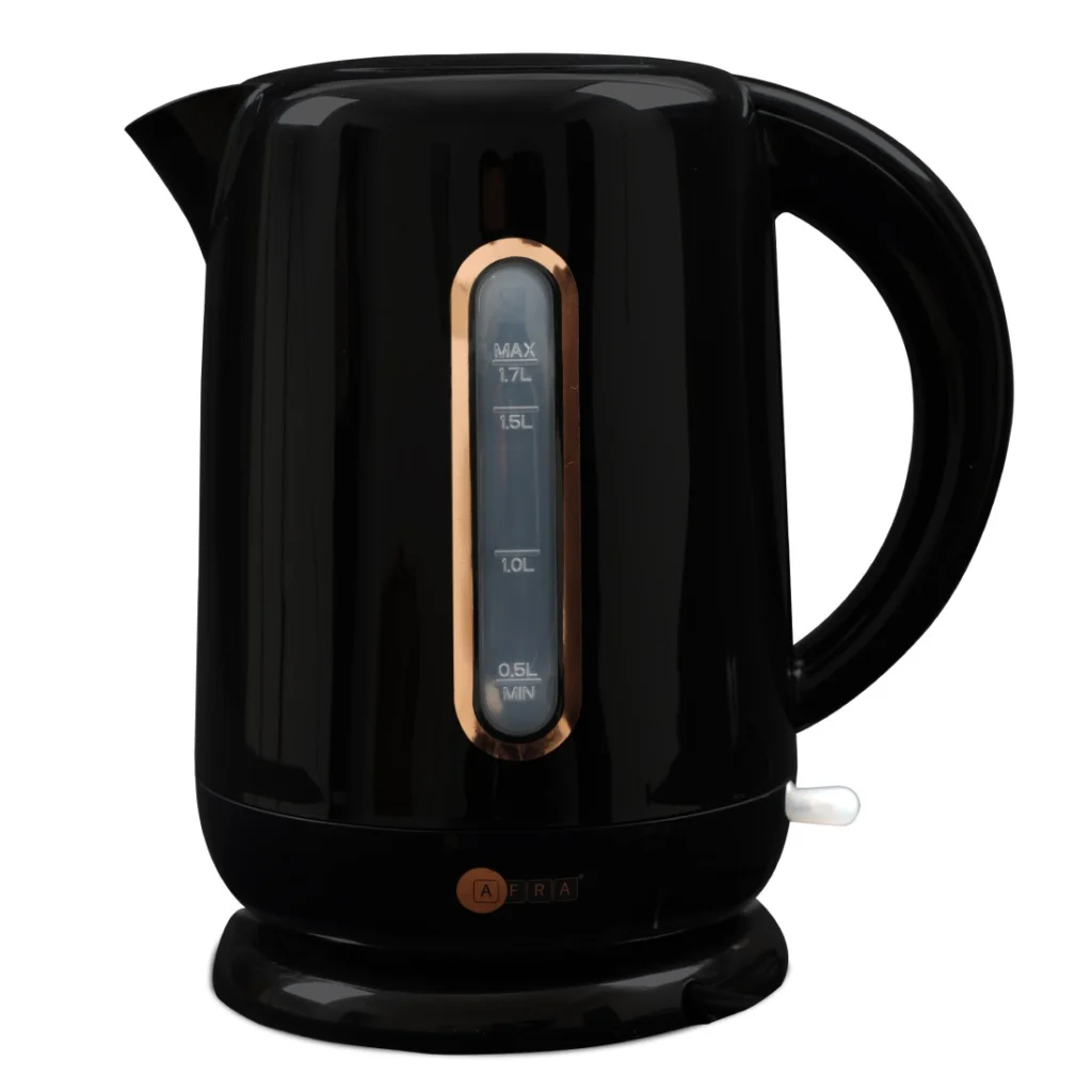 AFRA Electric Kettle 2200W – 1.7L, Auto Shut-Off, Strix Control, Black, AF-201850KTBL