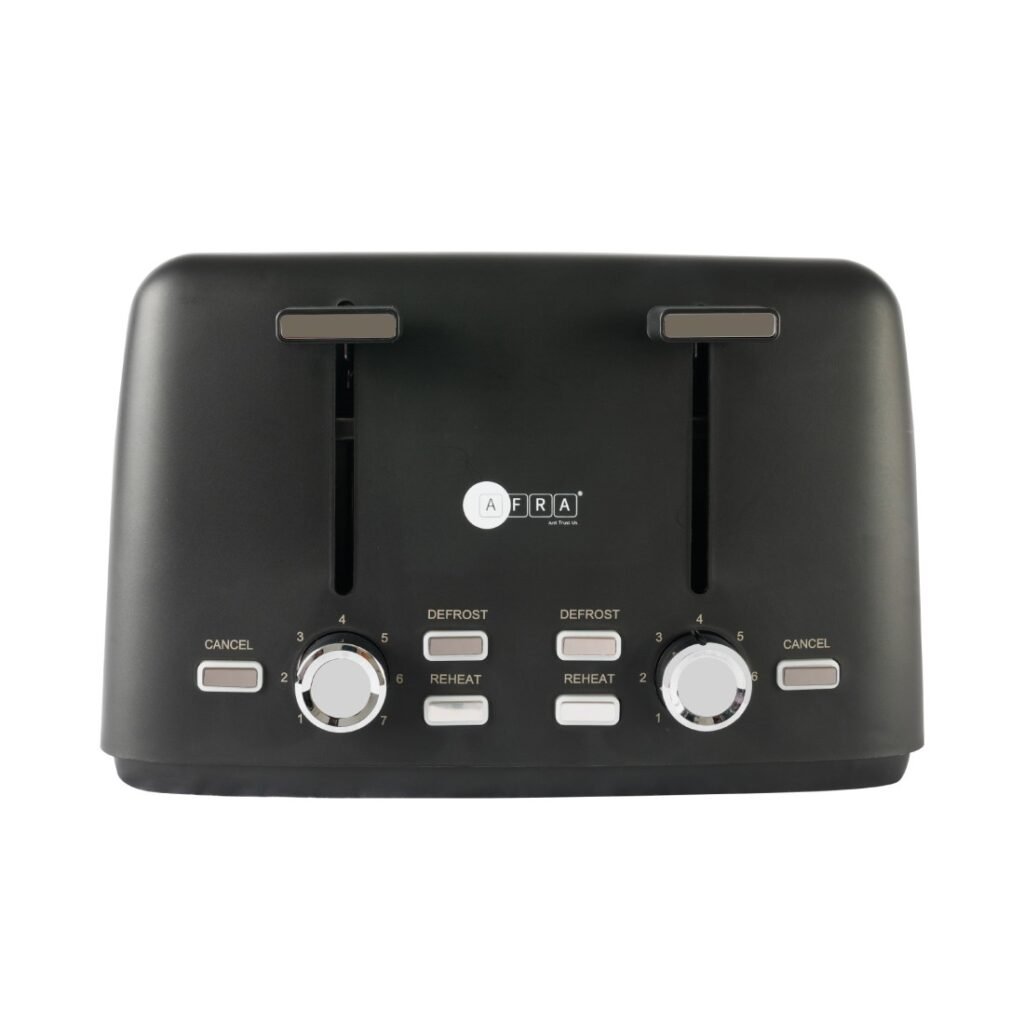 AFRA Electric Breakfast Toaster 1600W with 4 slots and matte black finish