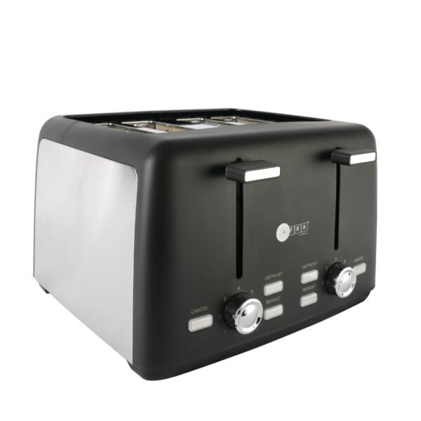 AFRA Electric Breakfast Toaster, 1600W, 4 Slots, Removable Crumb Tray, Matte Black Finish, Browning, Reheat, Defrost, G-Mark, ESMA, RoHS, CB, AF-24700TOBL, 2 years warranty - Image 4