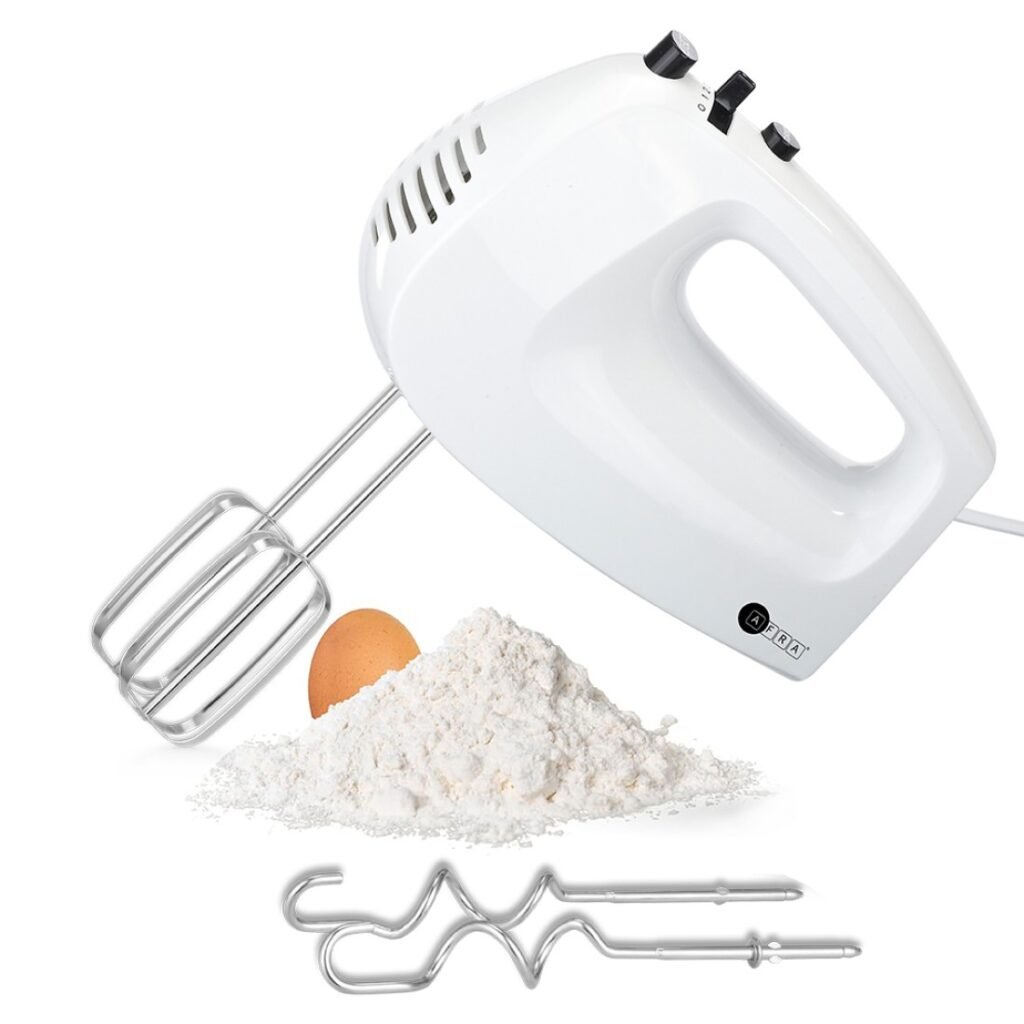 AFRA 250W Hand Mixer for Baking – 5-Speed + Turbo, Beaters & Dough Hooks – Model AF-250HMWT