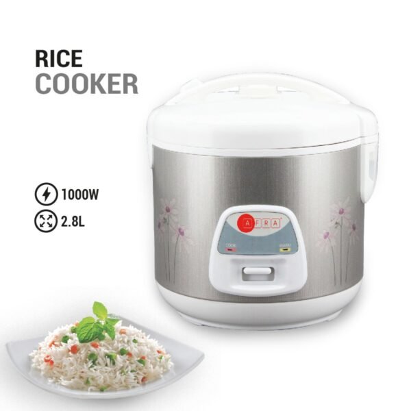 AFRA Rice cooker, 2.8L, Keep-Warm Function, 1000w, High Temperature Protection Measure Cup And Spoon Metallic, AF-2810RCMT, 2-Year Warranty - Image 6