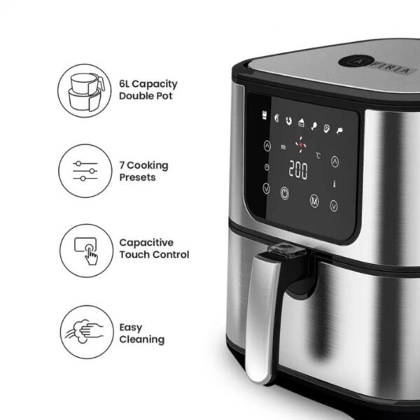 AFRA Air Fryer, 1600-1800W, 5.5L Capacity, Adjustable Temperature, Overheat Protection, Non-Slip Feet, Cool Touch Handle, G-MARK, ESMA, ROHS, and CB Certified, AF-5518AFSS, 2 years warranty - Image 5