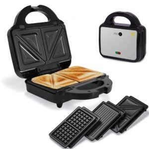 AFRA 3 In 1, 2 Slice Non-Stick Sandwich Maker, 750 Watts With Detachable Plates, Sandwich/Grill & Waffel Plates, AF-8023SMSS, 2 Year Warranty